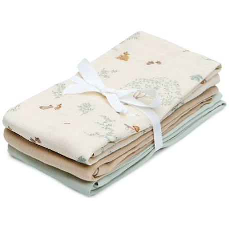 Lot de 3 langes bébé en mousseline woodland (70 x 70 cm) Blanc 1 - vertbaudet enfant 
