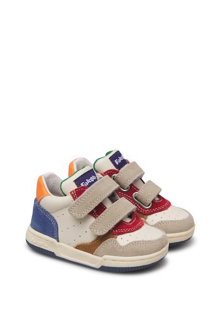 Baskets garçon en cuir et daim klip 4 à scratch Gris tourterelle-bleu+Marine-citrouille 2 - vertbaudet enfant 