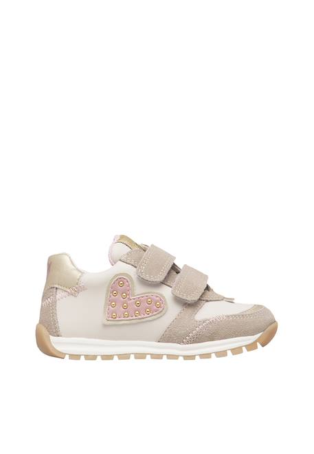 Baskets bébé fille en cuir et tissu quelly 4 à scratch, avec clous Beige-blanc-rose 1 - vertbaudet enfant 