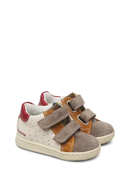 Baskets bébé en cuir et daim kiner à scratch Blanc crème-rose poudré+Blanc-bleu clair-vert+Gris-rouge 12 - vertbaudet enfant 