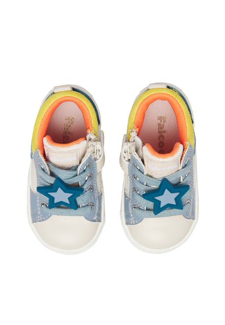 Baskets bébé garçon en simili cuir et tissu shin à zip Blanc-bleu clair+Marine-kaki 4 - vertbaudet enfant 
