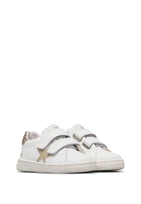 Baskets fille en cuir et daim pinn à scratch Blanc-platine 2 - vertbaudet enfant 