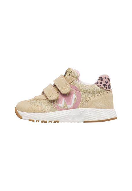 Baskets fille en cuir et tissu jesko 2 à scratch Platine-blanc-rose 3 - vertbaudet enfant 