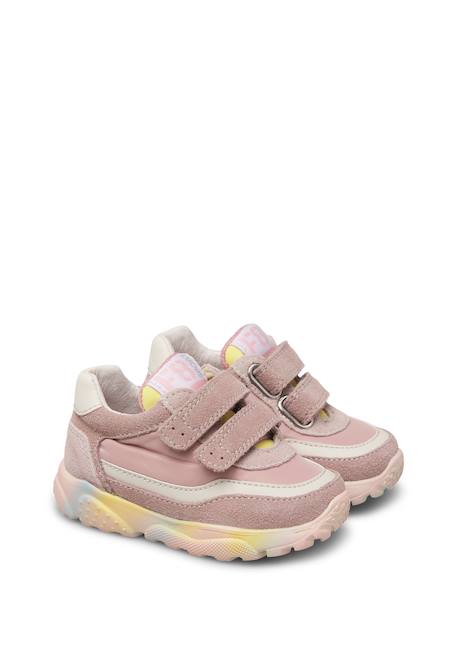 Baskets bébé fille en cuir et tissu technique amantea 2 à scratch Rose-jaune 2 - vertbaudet enfant 