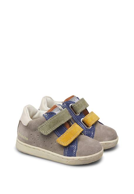 Baskets bébé garçon en cuir et daim kiner à scratch Gris-bleu-vert 2 - vertbaudet enfant 