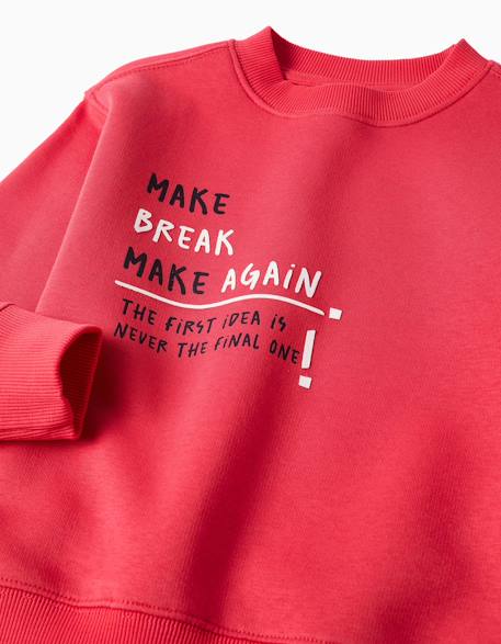Sweat en coton peigné avec imprimé make again Rouge 3 - vertbaudet enfant 