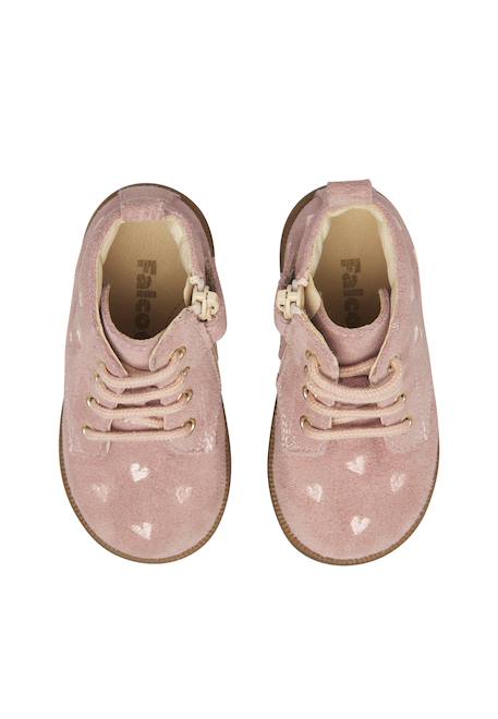 Bottines bébé fille en daim robin new à zip, broderies cœurs Beige-marron+Rose-marron 9 - vertbaudet enfant 