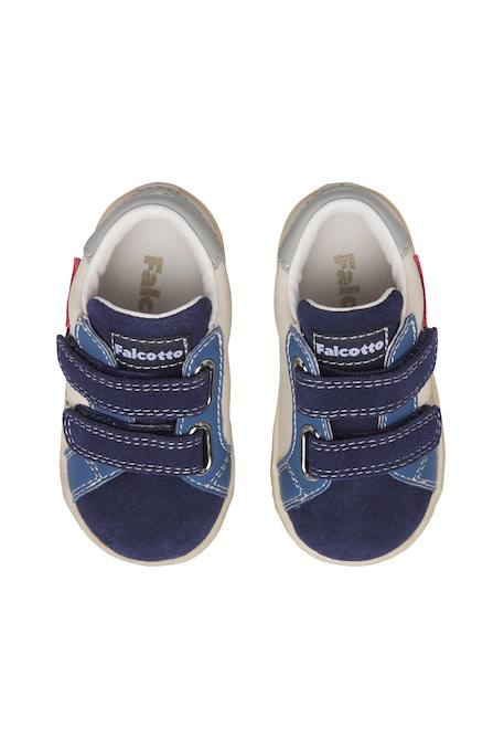 Baskets garçon en cuir et daim alnoite 2 à scratch Bleu marine-rouge 4 - vertbaudet enfant 