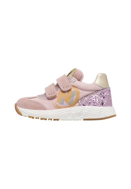 Baskets bébé fille en cuir et tissu jesko 2 à scratch, avec paillettes Rose-rose poudré 3 - vertbaudet enfant 