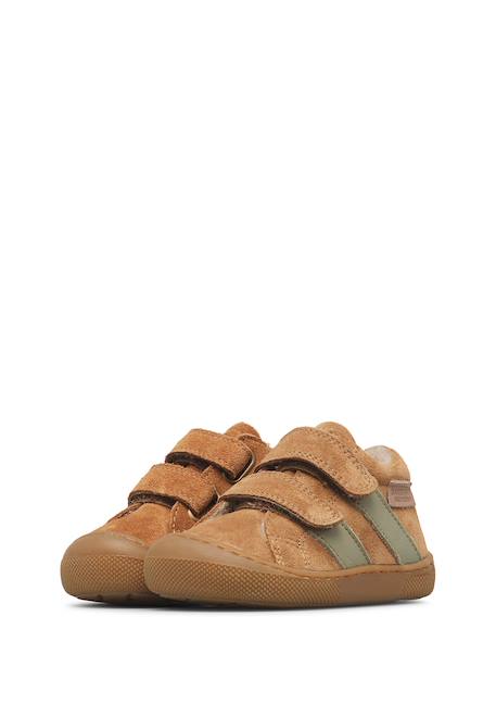 Chaussures barefoot bébé en cuir et daim sabby à scratch Cognac-gris foncé+Marron-vert olive+Rose poudré-rose 10 - vertbaudet enfant 