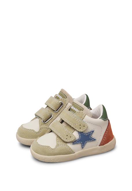 Baskets montantes garçon en cuir et daim alnoite high 2 à scratch Blanc-bleu+Gris-citrouille+Vert-bleu ciel 15 - vertbaudet enfant 