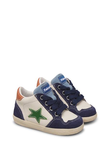 Baskets montantes bébé garçon en cuir et daim alnoite high 2 Blanc-bleu 2 - vertbaudet enfant 