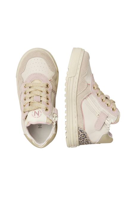 Baskets montantes fille en cuir et daim hess high 3 à zip Blanc-beige-rose poudré 4 - vertbaudet enfant 