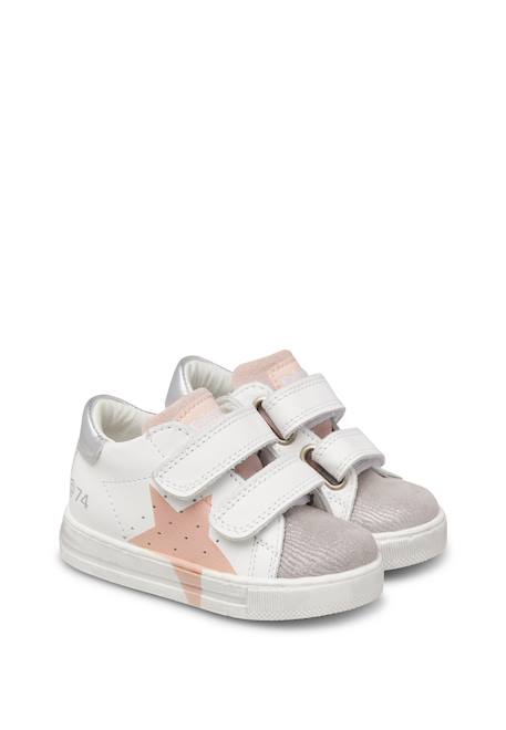 Baskets bébé fille en cuir et daim salazar 3 à scratch Blanc-argenté 2 - vertbaudet enfant 
