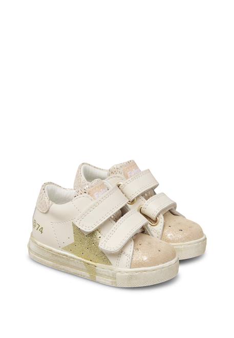 Baskets bébé fille en cuir et daim salazar 3 à scratch Blanc-platine 2 - vertbaudet enfant 