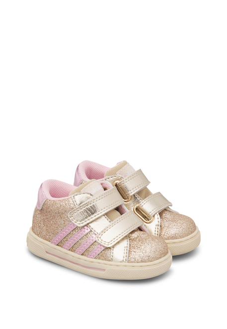Baskets bébé fille en cuir et tissu truby à scratch Rose-platine 2 - vertbaudet enfant 