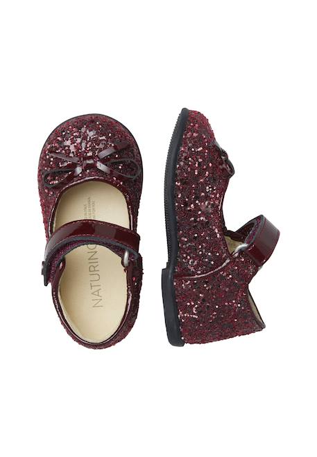 Ballerines bébé fille en vernis et tissu pailleté ballet Bordeaux 4 - vertbaudet enfant 