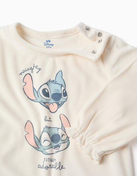 Pyjama en velours avec imprimé stitch Beige clair 3 - vertbaudet enfant 