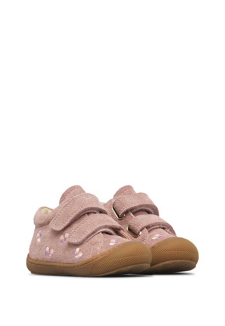 Chaussures premiers pas bébé fille en daim cocoon à scratch, broderies papillons Rose-marron 2 - vertbaudet enfant 