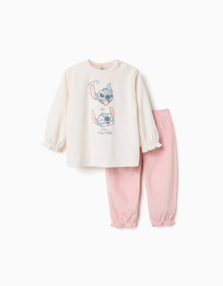 Pyjama en velours avec imprimé stitch Beige clair 1 - vertbaudet enfant 