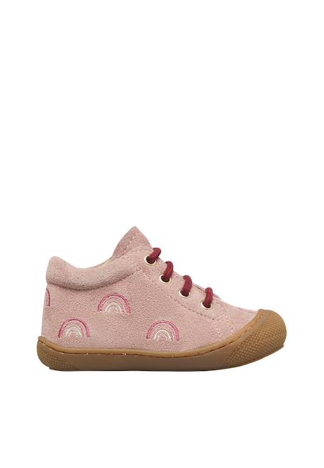 Chaussures premiers pas bébé fille en daim cocoon, broderies arc-en-ciel Rose-violet 1 - vertbaudet enfant 