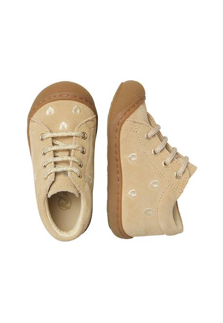 Chaussures premiers pas bébé fille en daim cocoon, broderies cœurs Rose-violet+Sable-platine 9 - vertbaudet enfant 