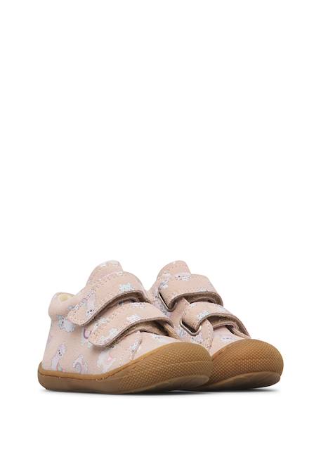 Chaussures premiers pas bébé fille en daim cocoon à scratch Rose poudré-céleste 2 - vertbaudet enfant 