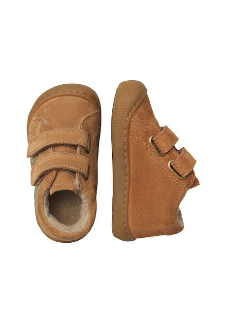 Chaussures barefoot enfant en cuir et daim sabby à scratch Cognac-gris foncé+Marron-vert olive+Rose poudré-rose 9 - vertbaudet enfant 