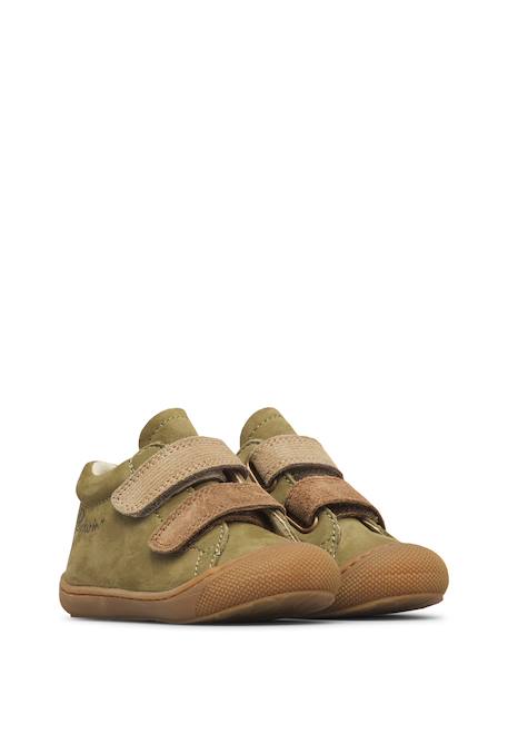 Chaussures premiers pas bébé garçon en cuir corkel à scratch Kaki-beige 2 - vertbaudet enfant 