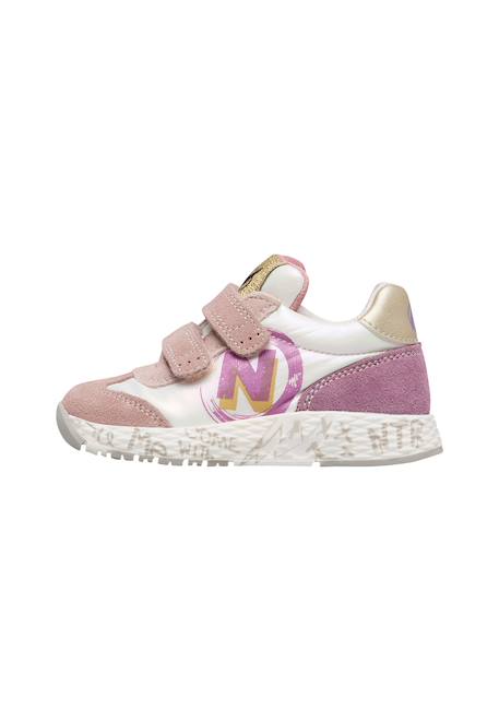 Baskets fille en cuir et tissu jesko 2 à scratch Rose poudré-blanc-platine 3 - vertbaudet enfant 