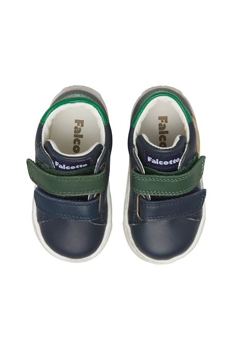 Baskets bébé en cuir geordi 3 à scratch Bleu-vert+Rose poudré-blanc 4 - vertbaudet enfant 