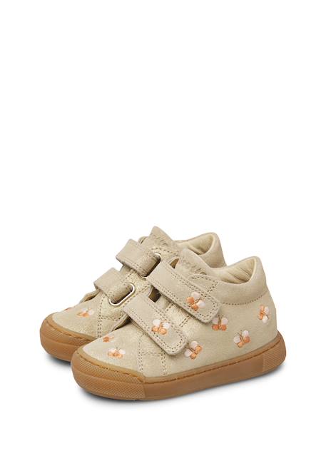 Baskets bébé fille en daim snopes à scratch, broderies papillons Platine-marron 5 - vertbaudet enfant 