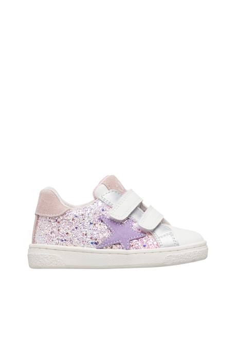 Baskets bébé fille en daim et tissu pailleté pinn à scratch Blanc-argenté 1 - vertbaudet enfant 