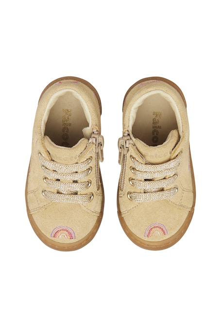 Baskets bébé fille en daim snopes à zip, broderies arc-en-ciel Beige-marron 4 - vertbaudet enfant 