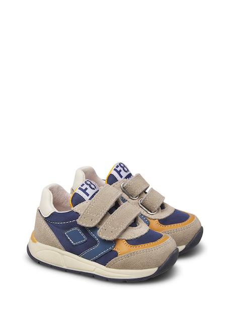 Baskets bébé garçon en cuir et tissu noralis à scratch Gris tourterelle-marine 2 - vertbaudet enfant 