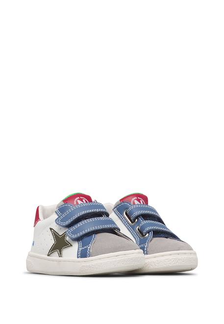 Baskets garçon en cuir et daim pinn à scratch Blanc-gris-bleu+Gris-bleu-vert olive 2 - vertbaudet enfant 