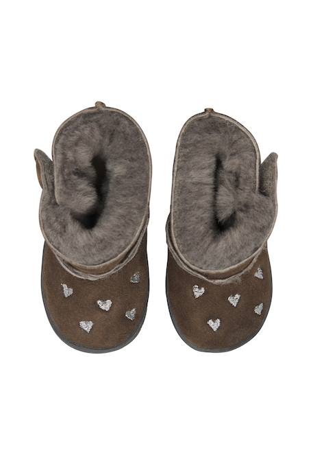 Bottines bébé fille en daim kurl, broderies cœurs Anthracite-noir+Rose-marron 4 - vertbaudet enfant 