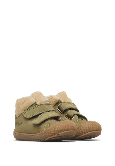 Bottines bébé en cuir et daim rabek à scratch Kaki-sable+Magnolia-violet+Marron-cognac 2 - vertbaudet enfant 