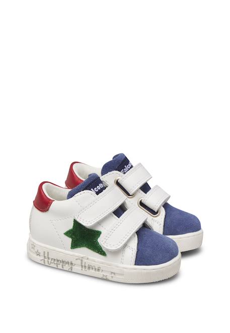 Baskets bébé en cuir et daim sasha à scratch Blanc-bleu clair+Blanc-rose 2 - vertbaudet enfant 