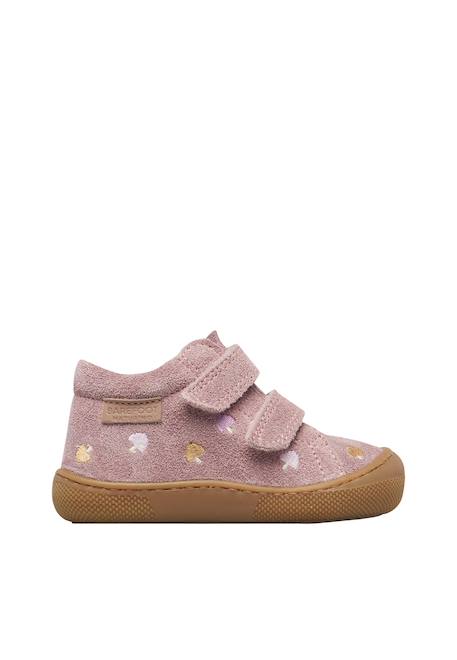 Chaussures premiers pas barefoot bébé fille en daim amur à scratch, broderies champignons Rose-rose clair 1 - vertbaudet enfant 