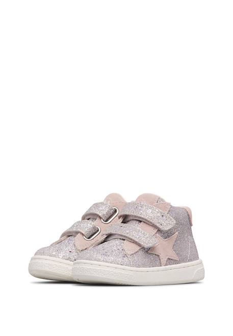 Baskets montantes bébé fille en cuir et tissu pinn high à scratch Rose poudré-argent 5 - vertbaudet enfant 