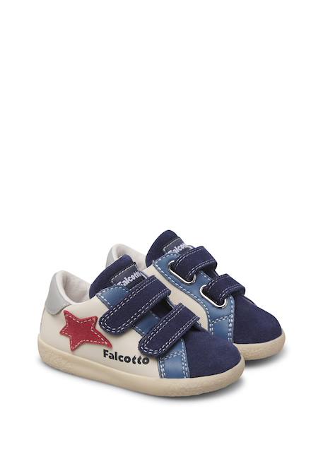 Baskets garçon en cuir et daim alnoite 2 à scratch Bleu marine-rouge 2 - vertbaudet enfant 
