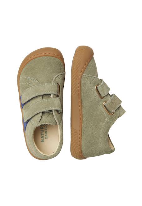 Chaussures barefoot garçon en daim bisy à scratch Vert olive-bleu 4 - vertbaudet enfant 