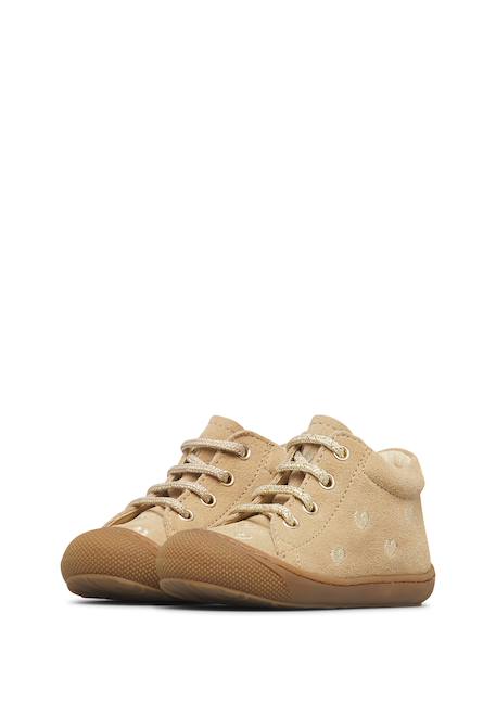 Chaussures premiers pas bébé fille en daim cocoon, broderies cœurs Rose-violet+Sable-platine 10 - vertbaudet enfant 