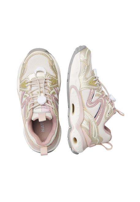 Baskets fille en simili cuir et tissu flyner Blanc-platine-rose 4 - vertbaudet enfant 