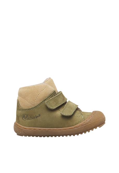 Bottines bébé en cuir et daim rabek à scratch Kaki-sable+Magnolia-violet+Marron-cognac 1 - vertbaudet enfant 
