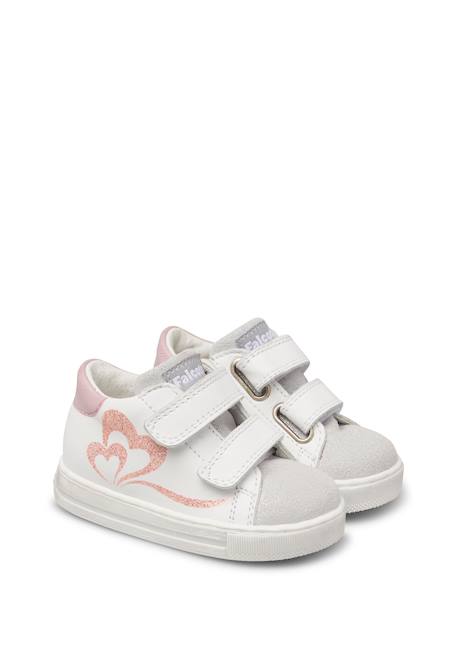 Baskets bébé fille en cuir et daim yelai à scratch Blanc-argenté+Blanc-platine 2 - vertbaudet enfant 