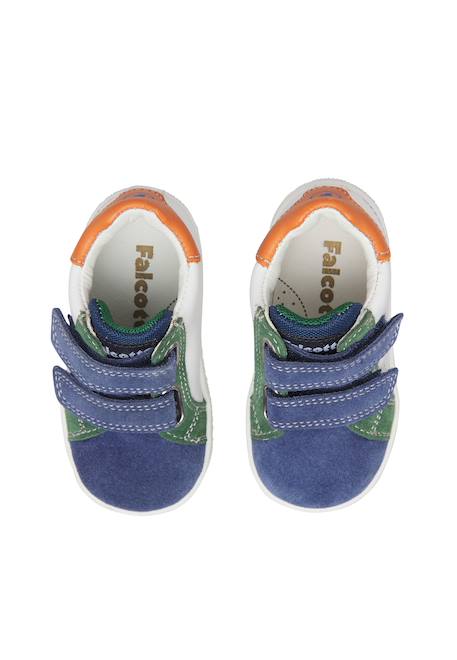 Baskets enfant en cuir et daim kiner à scratch Blanc crème-rose poudré+Blanc-bleu clair-vert 9 - vertbaudet enfant 