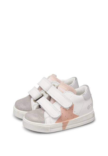 Baskets bébé fille en cuir et daim salazar 3 à scratch Blanc-argenté 5 - vertbaudet enfant 