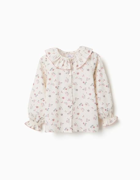 Blouse en coton à manches longues et motif fleuri Blanc 1 - vertbaudet enfant 